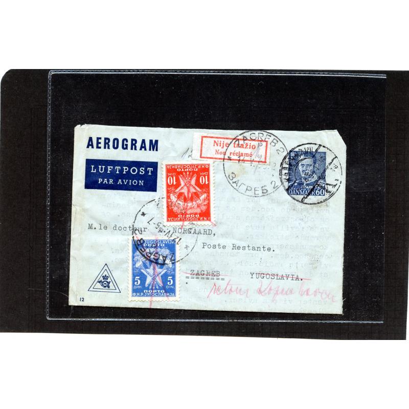 (R1615) Aerogram sendt til Jugoslavien med adresse ændring  se foto